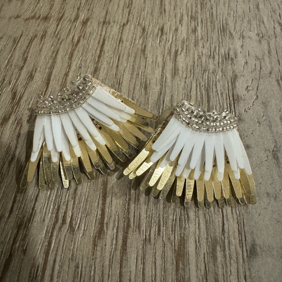 Preloved Mignon Gavigan Post Earrings. White/Gold - Picture 2 of 3